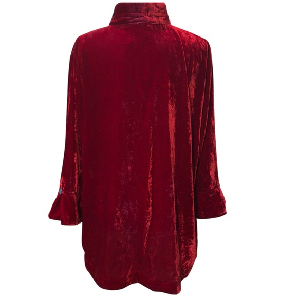 John Mark Red Crushed Velvet Adjustable Collar Button Front Tunic Top Or Jacket - Picture 7 of 14